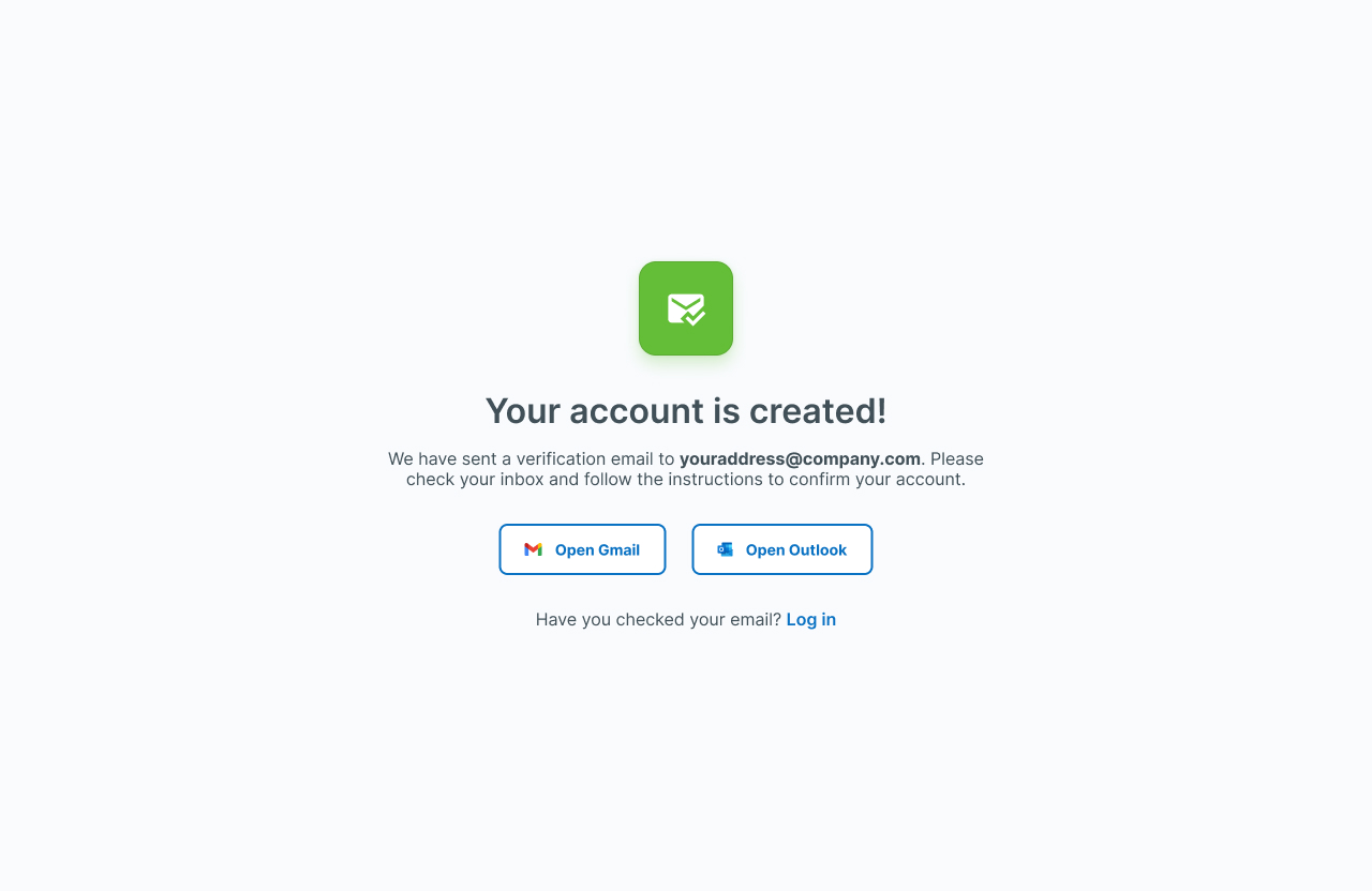 Même page avec les boutons Open Gmail et Open Outlook