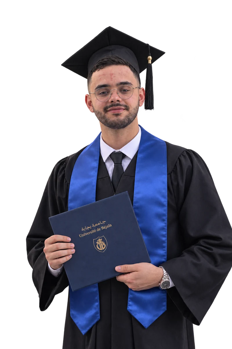 Gaya Medjedoub diplômé de l’Université de Béjaïa, son diplôme à la main