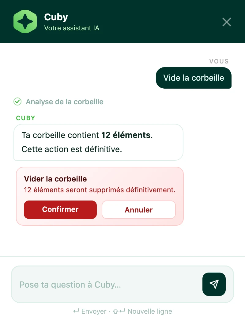 Cubydoc : Cuby demande une confirmation avant de vider la corbeille