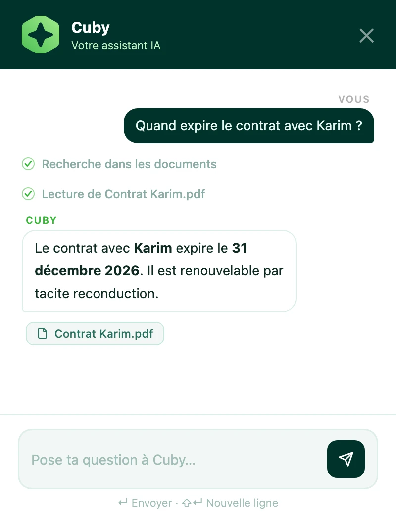 Cubydoc : Cuby répond à une question sur un contrat