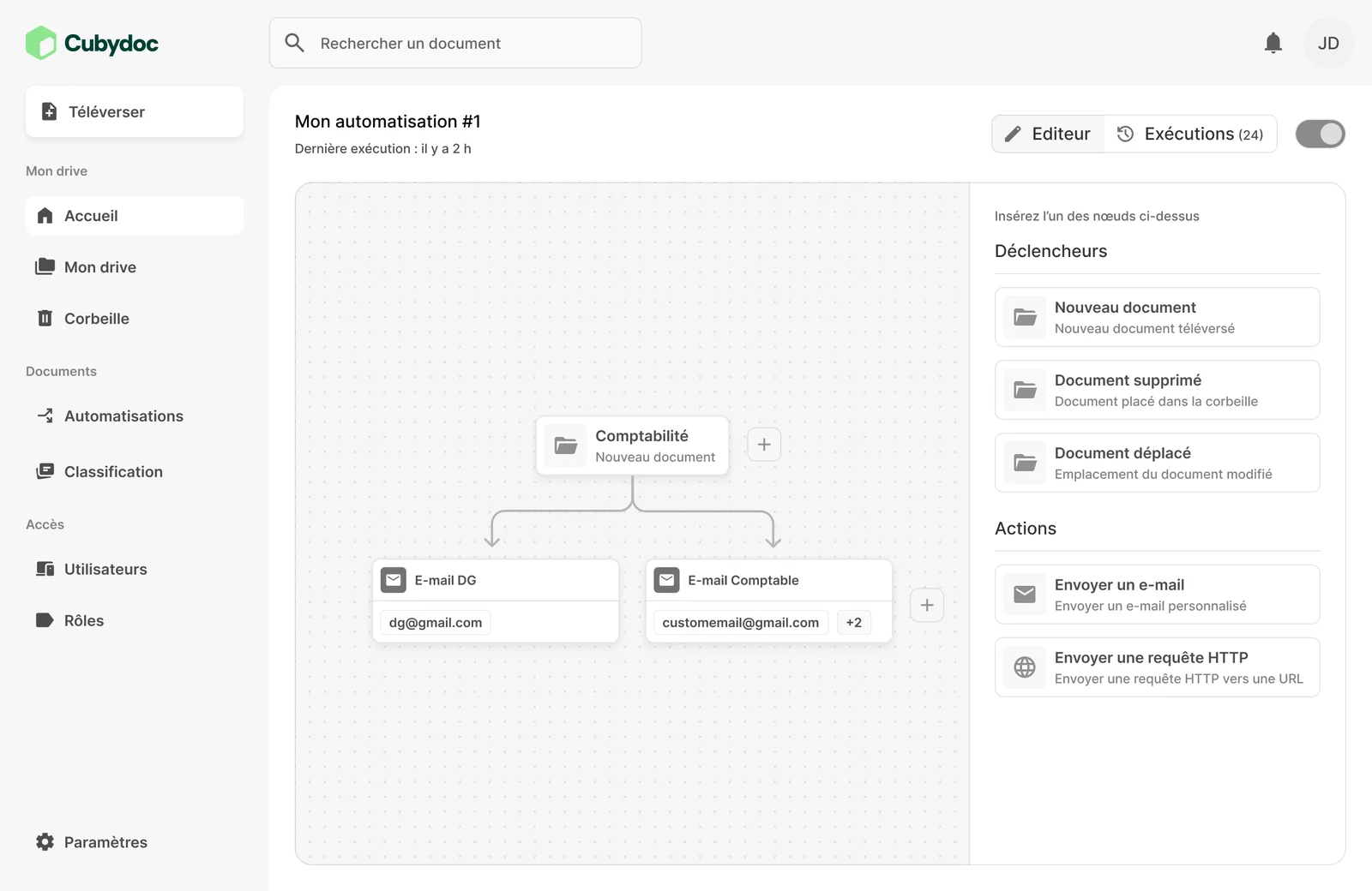 Cubydoc : Wireframe de l’éditeur d’automatisations