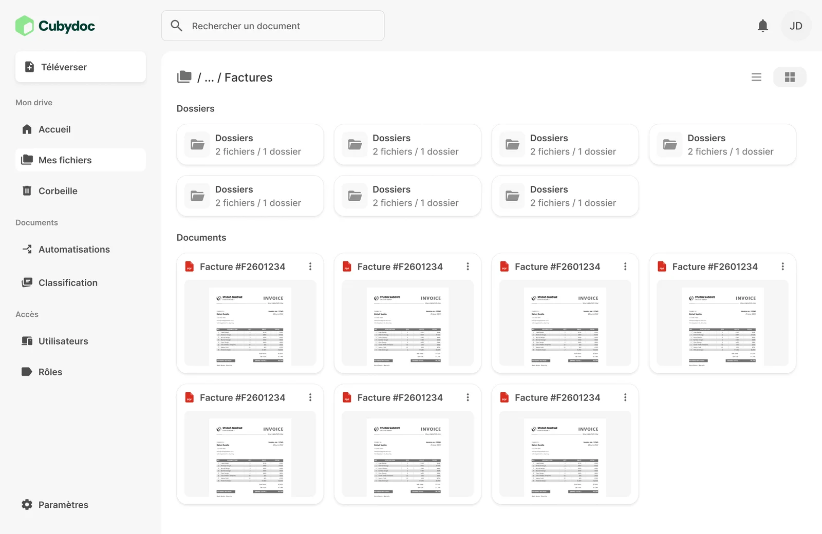 Cubydoc : Wireframe de la liste des documents