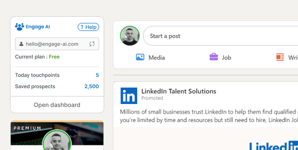 Engage AI : Widget Engage AI dans la colonne LinkedIn