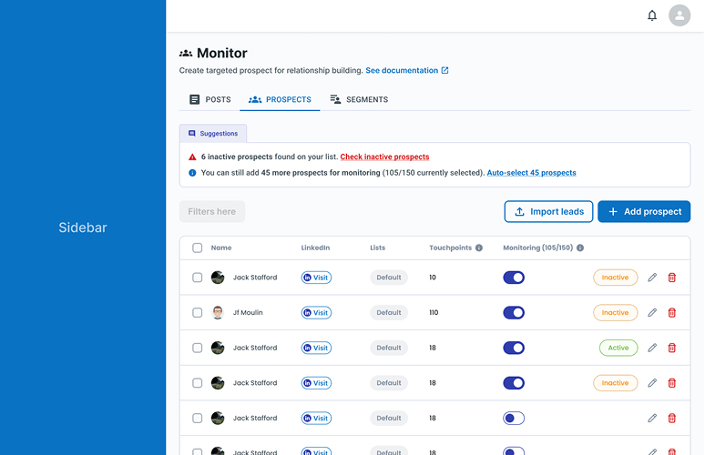Engage AI : Liste des prospects